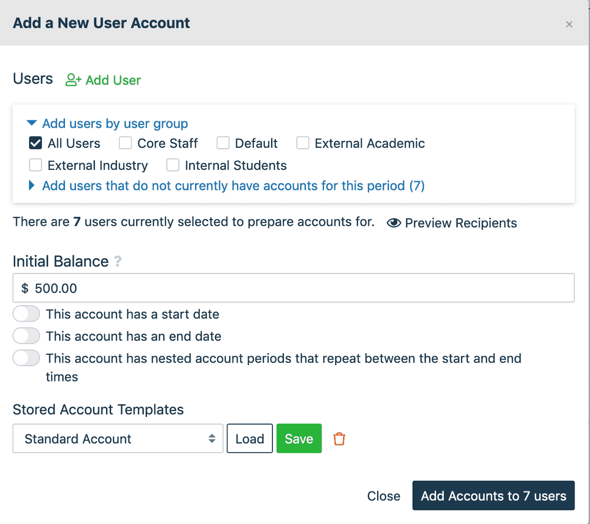 Creating an Open Account