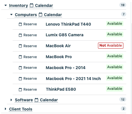 display categories