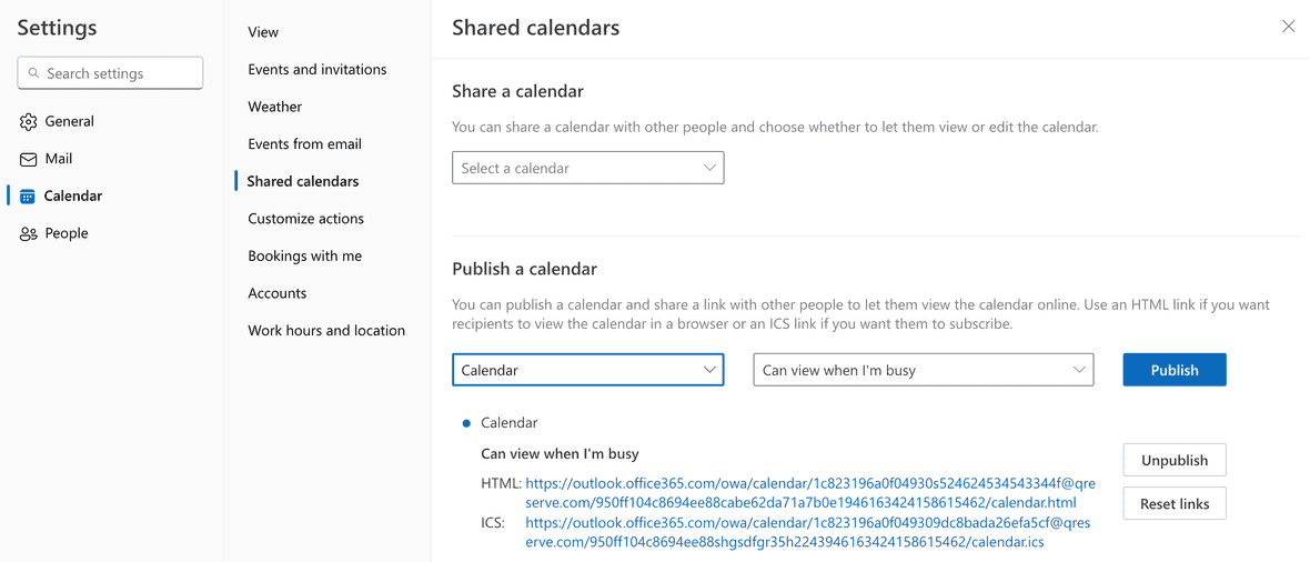 settings outlook