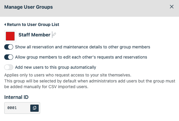User group options window