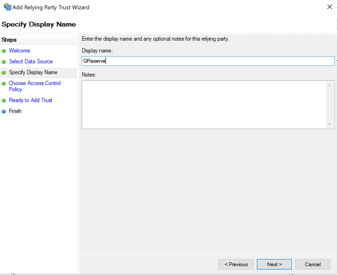Give your relying party a name such as QReserve