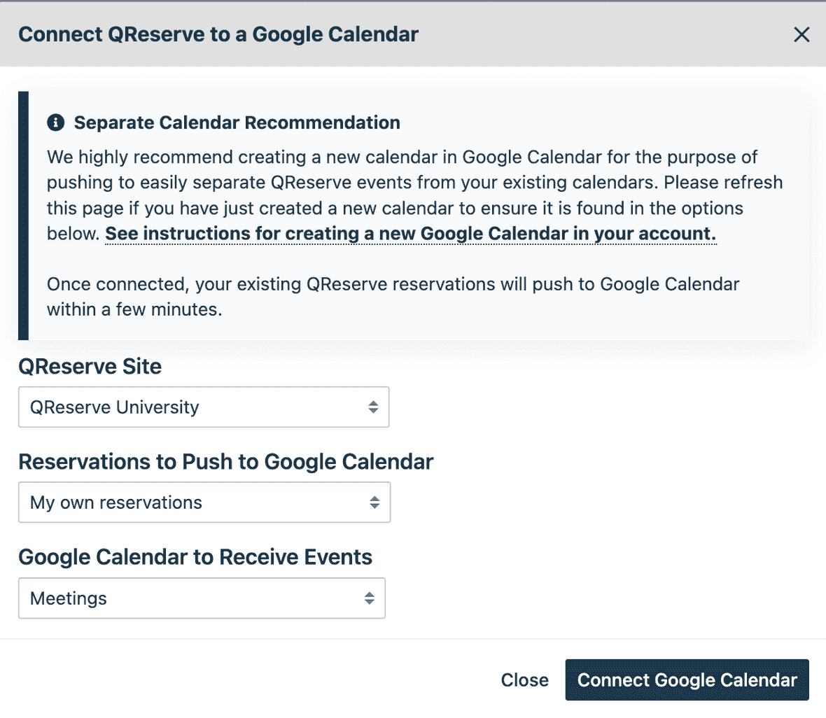 Push all of your own reservations from a site