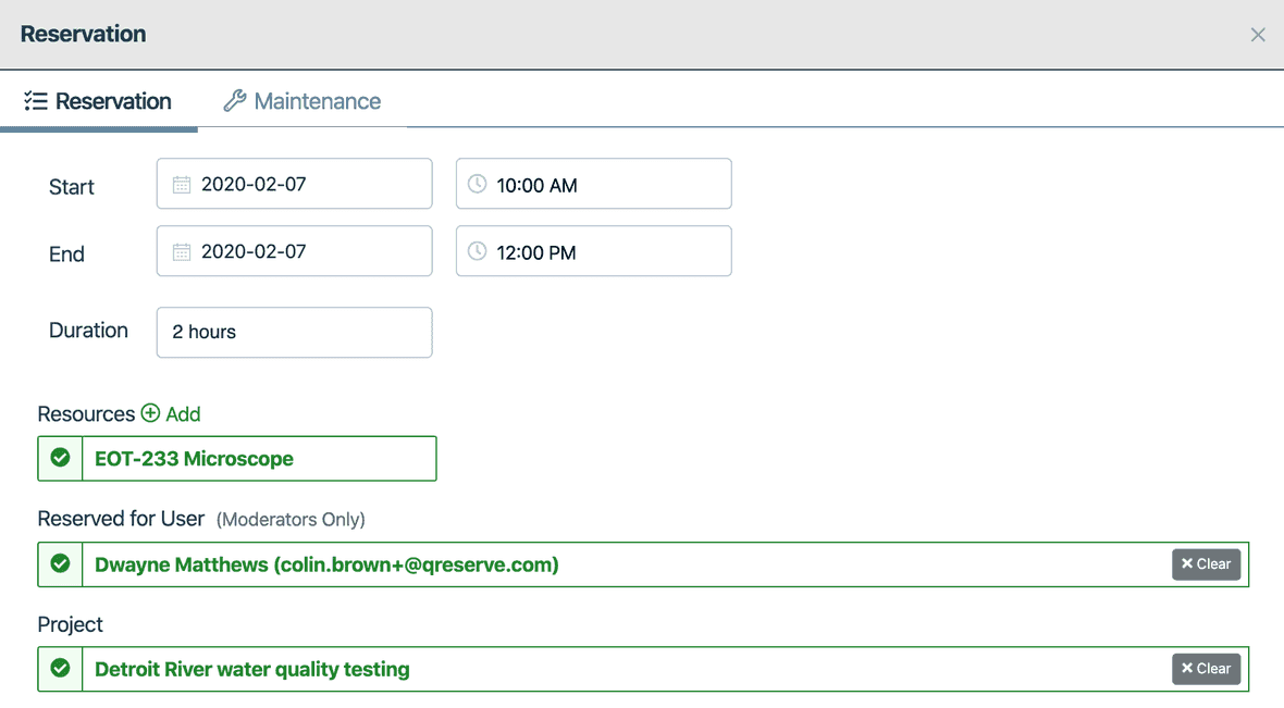 add project to a reservation