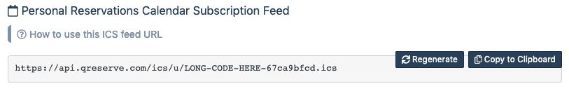 Personal Reservations Calendar Subscription Feed