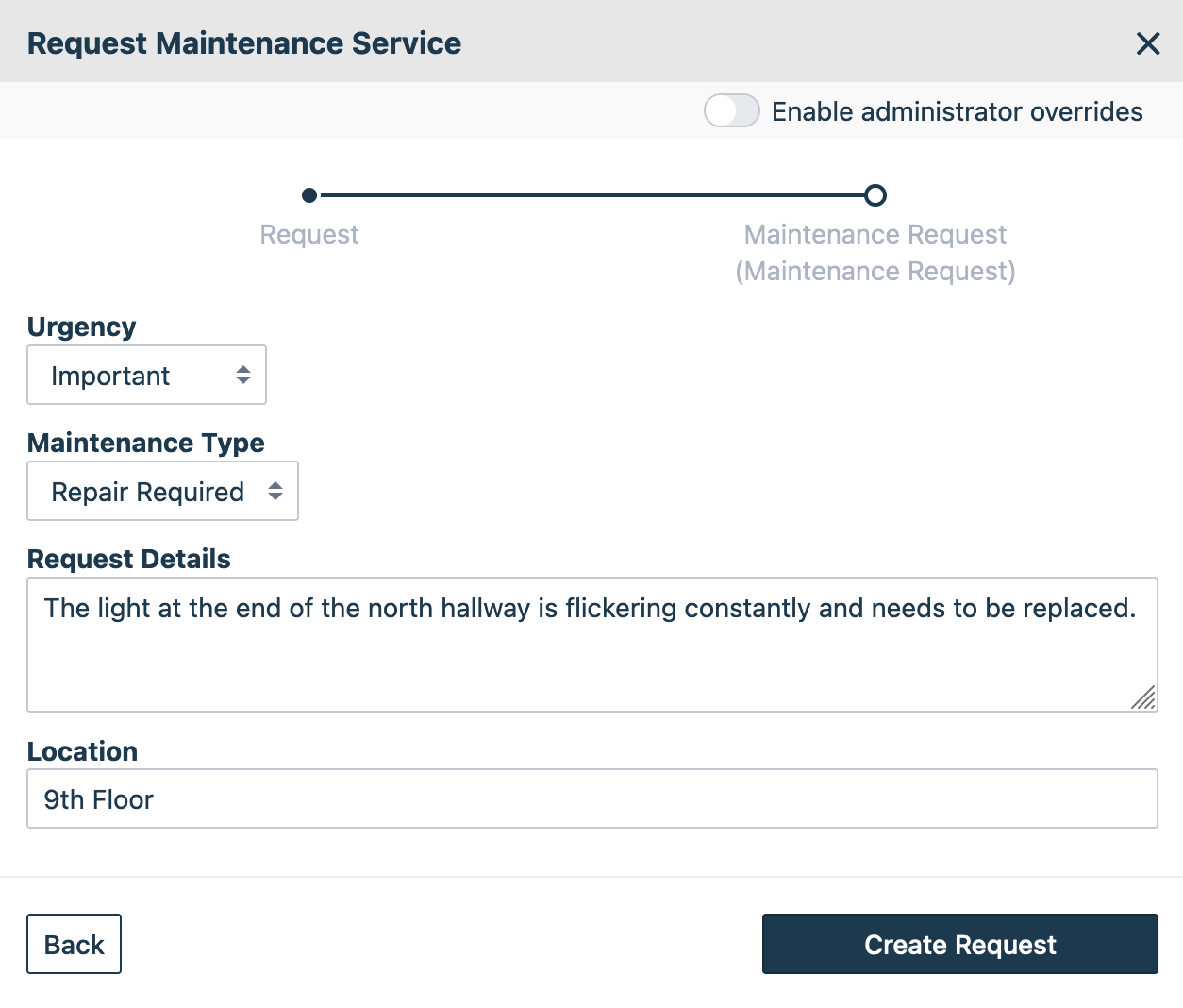 Maintenance request form