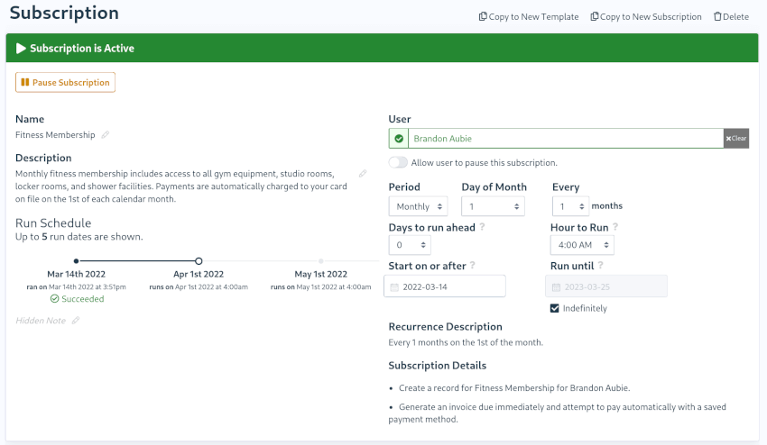 Invoices and billing screenshots